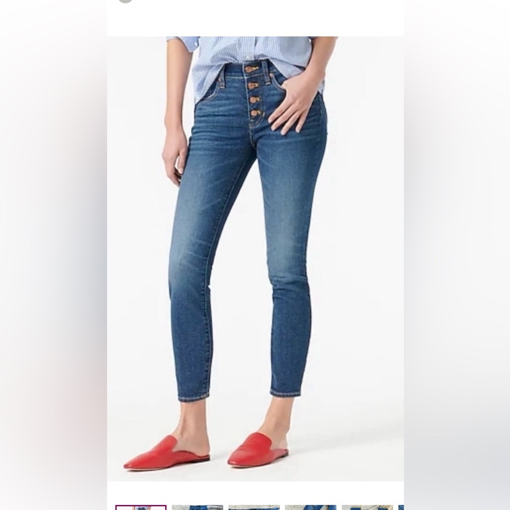 J. Crew High Rise Skinny Straight Button Fly Medium Wash Blue Jeans, size 27